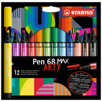 STABILO Pen 68 MAX Fibre Tip Pen - ARTY - Pack of 12 - Assorted Colours
