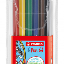 STABILO Pen 68 Fibre Tip Pen  - Wallet of 6 - Assorted Colours