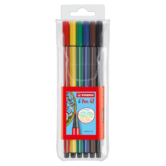 STABILO Pen 68 Fibre Tip Pen  - Wallet of 6 - Assorted Colours