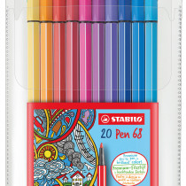 STABILO Pen 68 Fibre Tip Pen  - Wallet of 20 - Assorted Colours