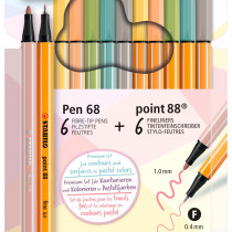 STABILO Pastelove Pen Set - Point 88 & Pen 68 - Pack of 12 - Assorted Colours