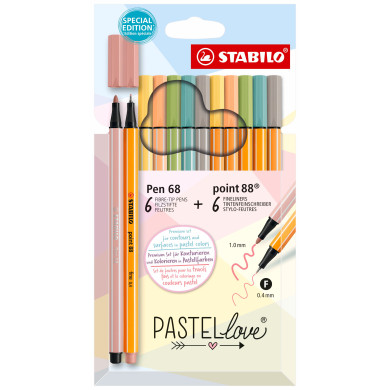 STABILO Pastelove Pen Set - Point 88 & Pen 68 - Pack of 12 - Assorted Colours