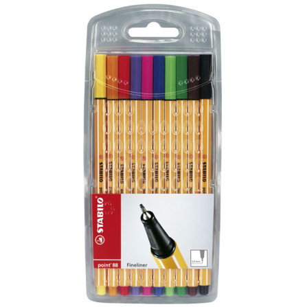 STABILO point 88 Fineliner Pen - Assorted Colours (Pack of 10)