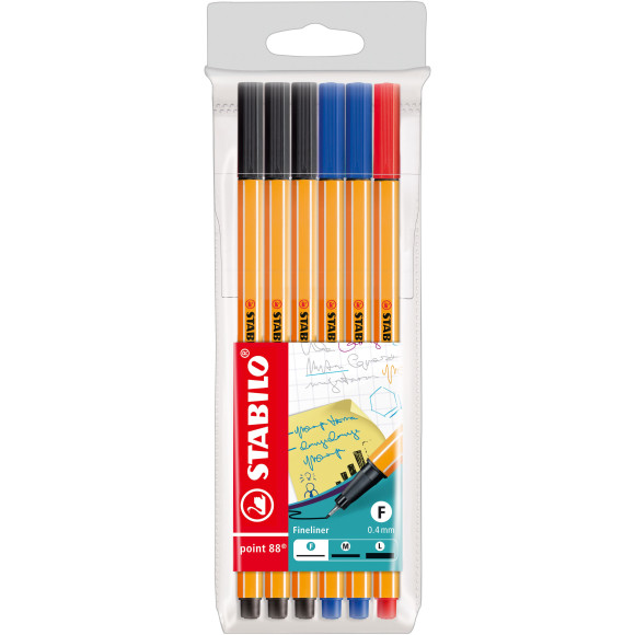 STABILO point 88 Fineliner - Pack of 6 - Office Colours