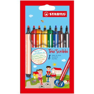 STABILO Trio Scribbi Fibre Tip Pen - Wallet of 8 - Assorted Colours