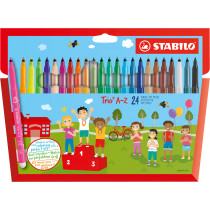 STABILO Trio A-Z Fibre Tip Pen - Wallet of 24 - Assorted Colours Incl 4 Neon