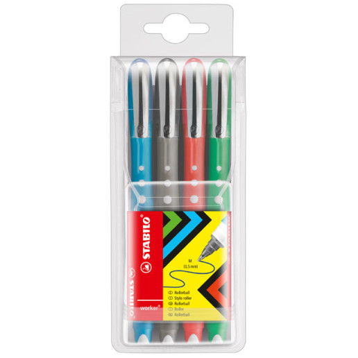 STABILO Worker Rollerball Pen - Assorted Colours (Pack of 4)