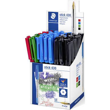 Staedtler 430 Stick Ballpoint Pens - Assorted Colours (Cup of 50)