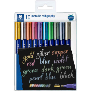 Staedtler Metallic Calligraphy Markers - Assorted Colours (Wallet of 10)