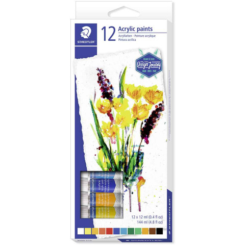 Staedtler Design Journey Acrylic Paints - Assorted Colours (Pack of 12)