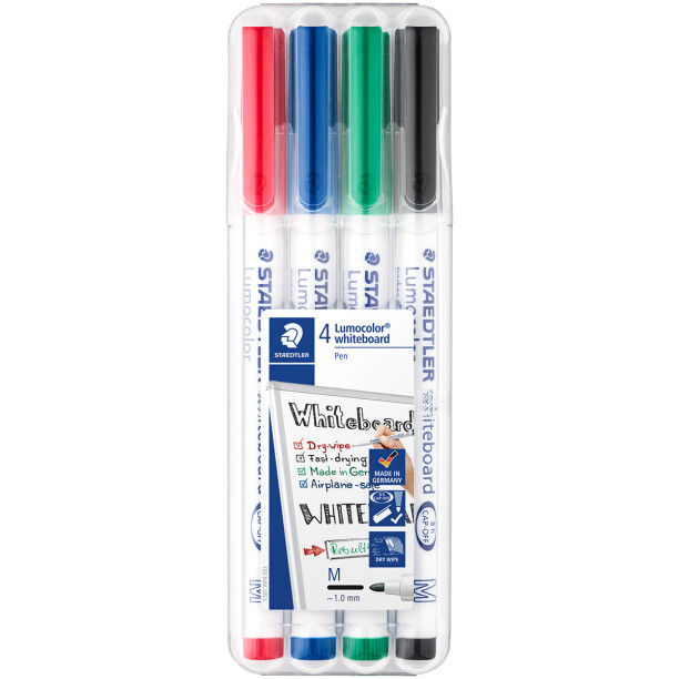 Staedtler Lumocolor Slim Whiteboard Pen - Assorted Colours (Pack of 4)