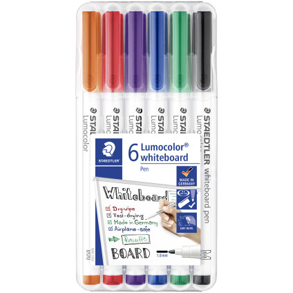 Staedtler Lumocolor Slim Whiteboard Pen - Assorted Colours (Pack of 6)