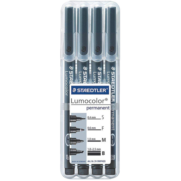 Staedtler Lumocolor Permanent Pen - Assorted Tip Sizes - Black (Pack of 4)