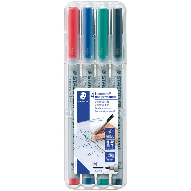 Staedtler Lumocolor Nonpermanent Pen - Medium - Assorted Colours (Pack of 4)