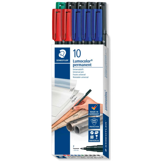 Staedtler Lumocolor Permanent Markers - Fine - Assorted Colours (Pack of 10)