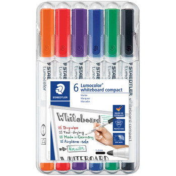 Staedtler Lumocolor Compact Whiteboard Markers - Bullet Tip - Assorted Colours (Pack of 6)