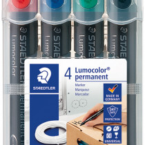 Staedtler Lumocolor Permanent Marker - Chisel Tip - Assorted Colours (Pack of 4)