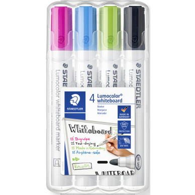 Staedtler Lumocolor Whiteboard Marker - Bullet Tip - Fun Colours (Pack of 4)