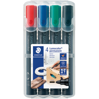 Staedtler Lumocolor Permanent Marker - Bullet Tip - Assorted Colours (Pack of 4)