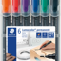 Staedtler Lumocolor Permanent Markers - Bullet Tip - Assorted Colours (Pack of 6)
