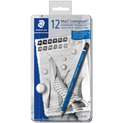 Staedtler Mars Lumograph Drawing Pencils - Soft Degrees (Tin of 12)