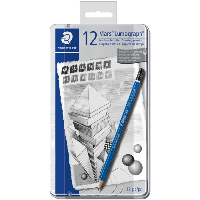 Staedtler Mars Lumograph Drawing Pencils - Medium Degrees (Tin of 12)