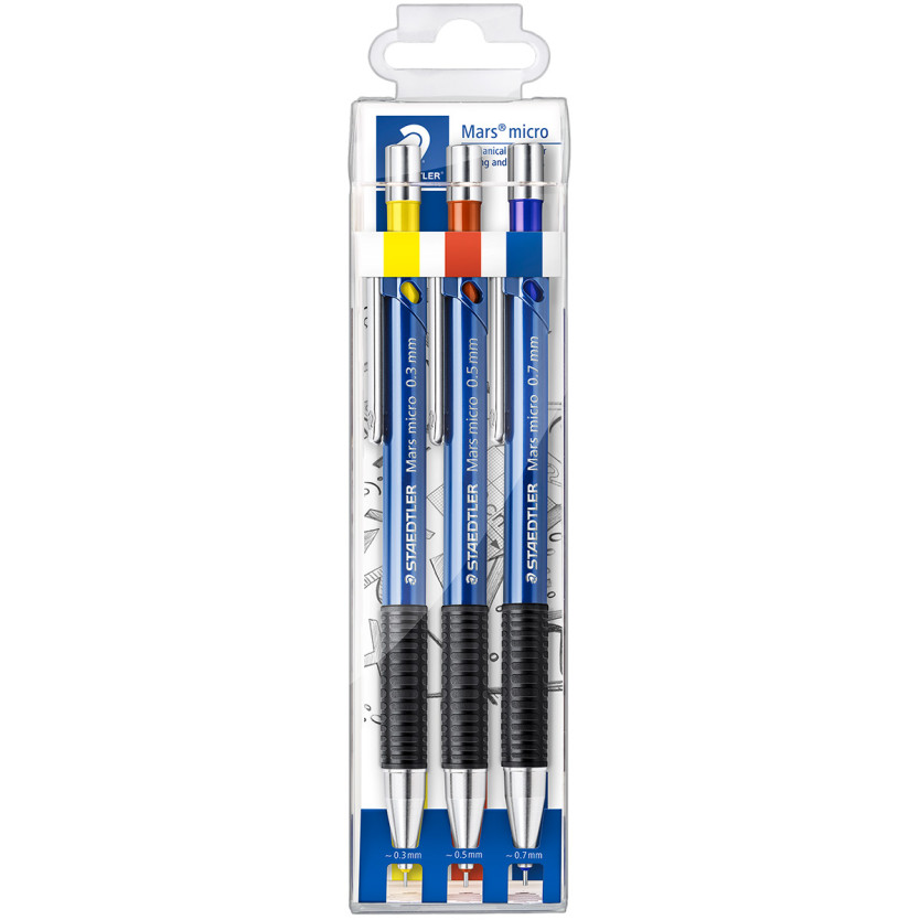 Staedtler Mars Micro Mechanical Pencils - 0.3/0.5/0.7mm B - Wallet of 3