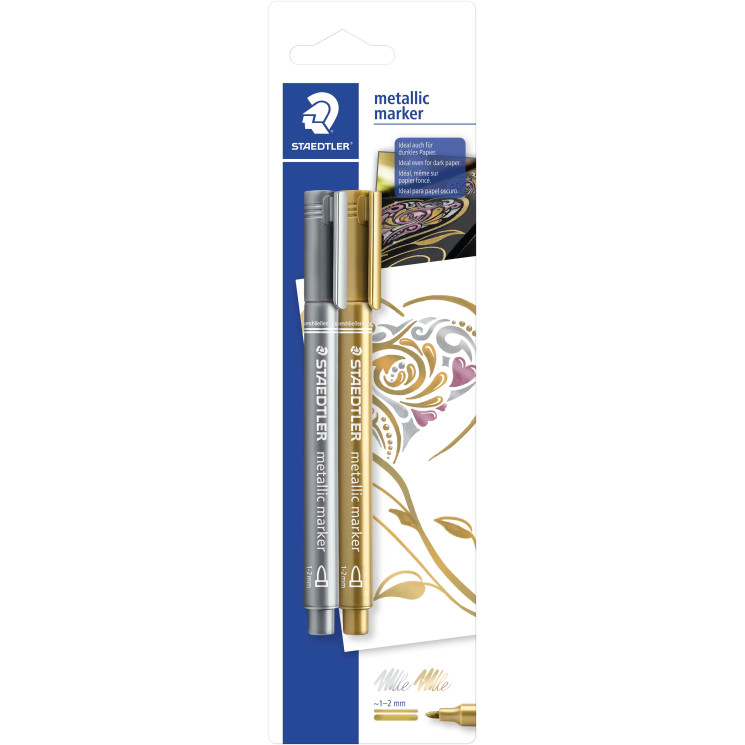 Staedtler Metallic Fibre Tip Markers - Gold & Silver (Pack of 2)