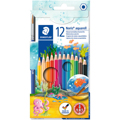 Staedtler Noris Club Aquarell Watercolour Pencils with Paint Brush - Assorted Colours (Pack of 12)