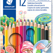 Staedtler Noris Club Erasable Coloured Pencils with Eraser Tip - Assorted Colours (Pack of 12)