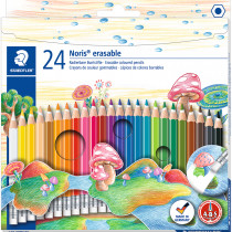 Staedtler Noris Club Erasable Coloured Pencils with Eraser Tip - Assorted Colours (Pack of 24)