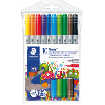 Staedtler Noris Club Double-Ended Fibre Tip Pens - Assorted Colours (Pack of 10)