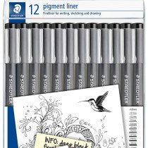 Staedtler Pigment Liners - Assorted Tip Sizes (Pack of 12)