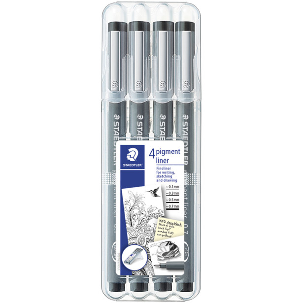 Staedtler Pigment Liners - Assorted Tip Sizes (Pack of 4)