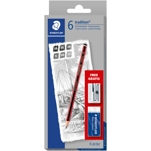 Staedtler Tradition Pencil Set with Eraser & Sharpener (Pack of 6)