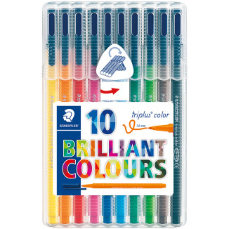 Staedtler Triplus Triangular Fibre Tip Pens - Assorted Colours (Wallet of 10)