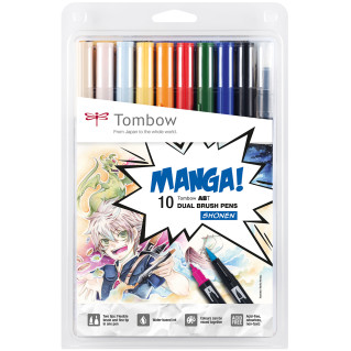 Tombow ABT Dual Brush Pens - Manga Shonen Colours (Pack of 10)