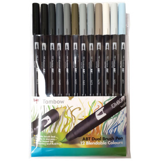 Tombow ABT Dual Brush Pens - Grey Colours (Pack of 12)