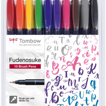Tombow Fudenosuke Hard Tip Brush Pens - Assorted Colours (Pack of 10)