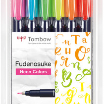 Tombow Fudenosuke Hard Tip Brush Pens - Assorted Colours (Pack of 6)