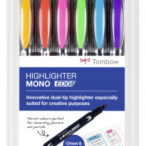 Tombow Mono Edge Highlighters - Assorted Colours (Pack of 6)