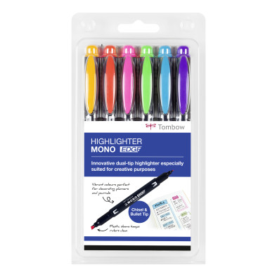 Tombow Mono Edge Highlighters - Assorted Colours (Pack of 6)