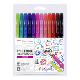 Tombow TwinTone Dual Tip Markers - Bright Colours (Pack of 12)