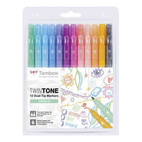 Tombow TwinTone Dual Tip Markers - Pastel Colours (Pack of 12)
