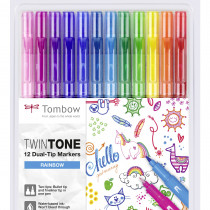 Tombow TwinTone Dual Tip Markers - Rainbow Colours (Pack of 12)