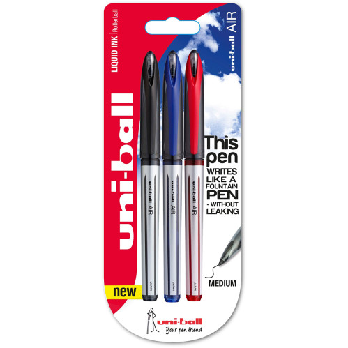 Uni-Ball UBA-188-L-AIR Rollerball Pens - Assorted Colours (Blister of 3)