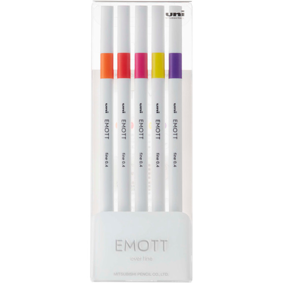 Uni-Ball PEM-SY Emott Fineliner Pens - Passion Colours (Pack of 5)