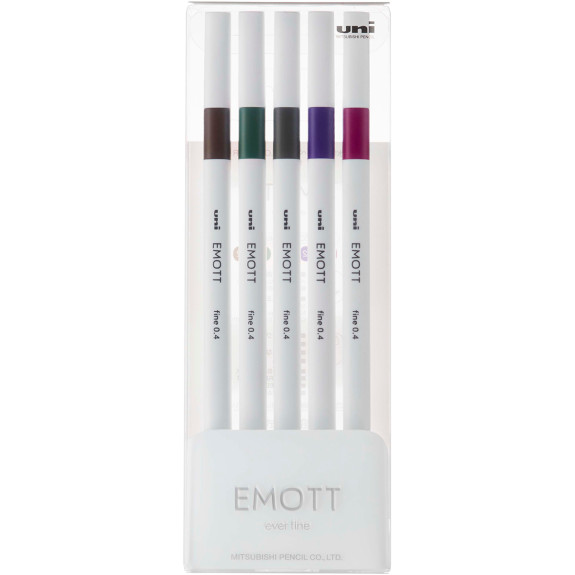 Uni-Ball PEM-SY Emott Fineliner Pens - Vintage Colours (Pack of 5)