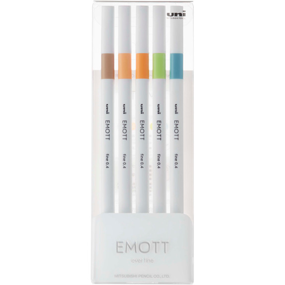 Uni-Ball PEM-SY Emott Fineliner Pens - Nature Colours (Pack of 5)