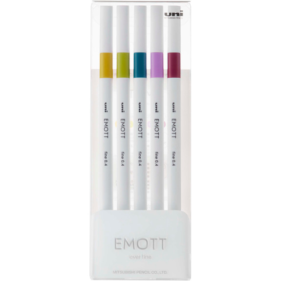 Uni-Ball PEM-SY Emott Fineliner Pens - Retro Colours (Pack of 5)